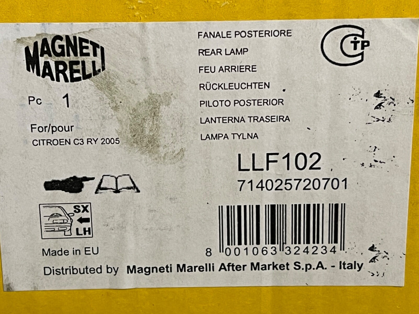 Magneti Marelli LLF102 Rear Left Passenger Side Nearside Lamp fits Citroen C3