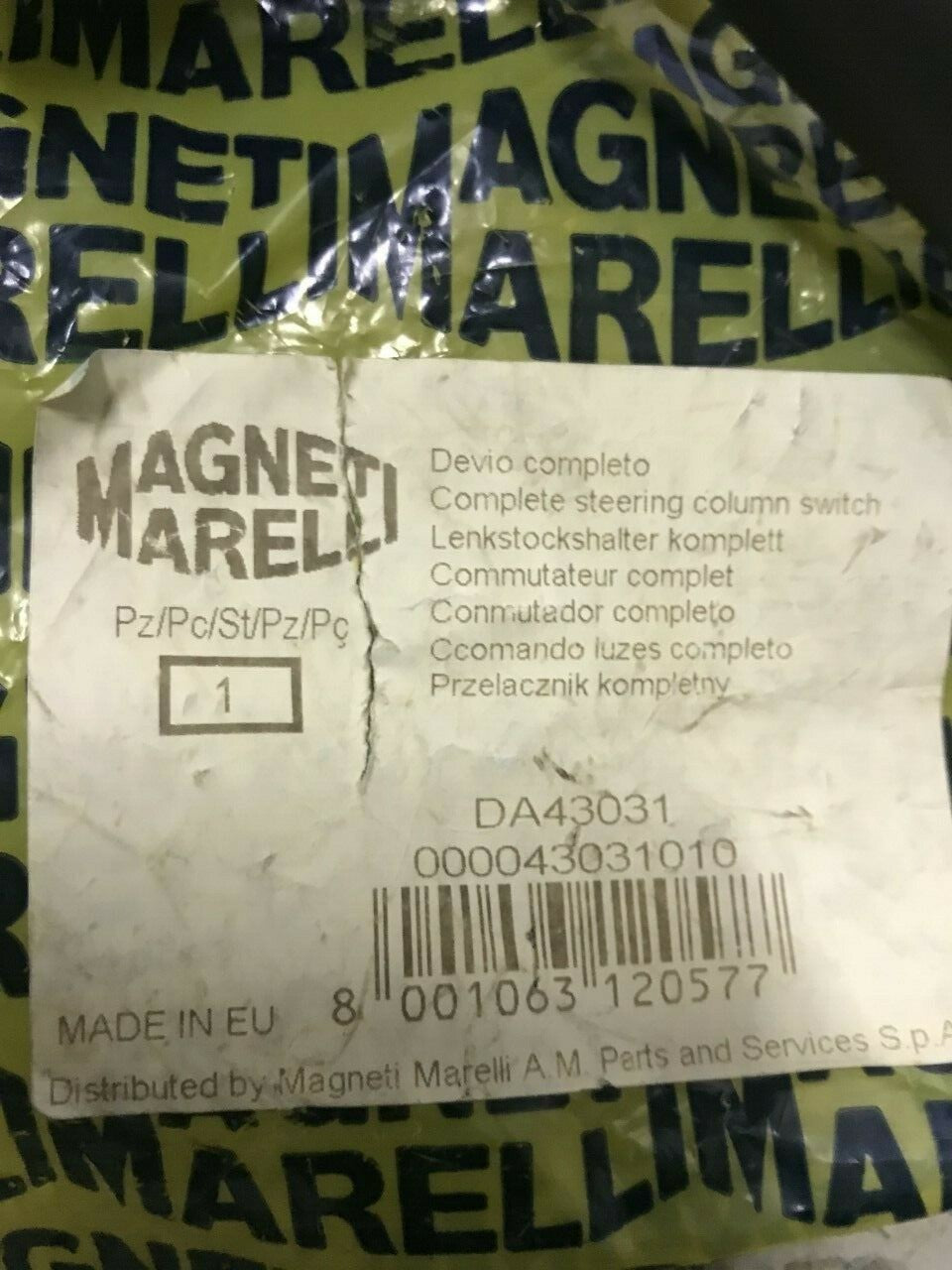 For Fiat Punto 1993-1999 Indicator Wiper Stalk Switch Airbag Squib DA43031