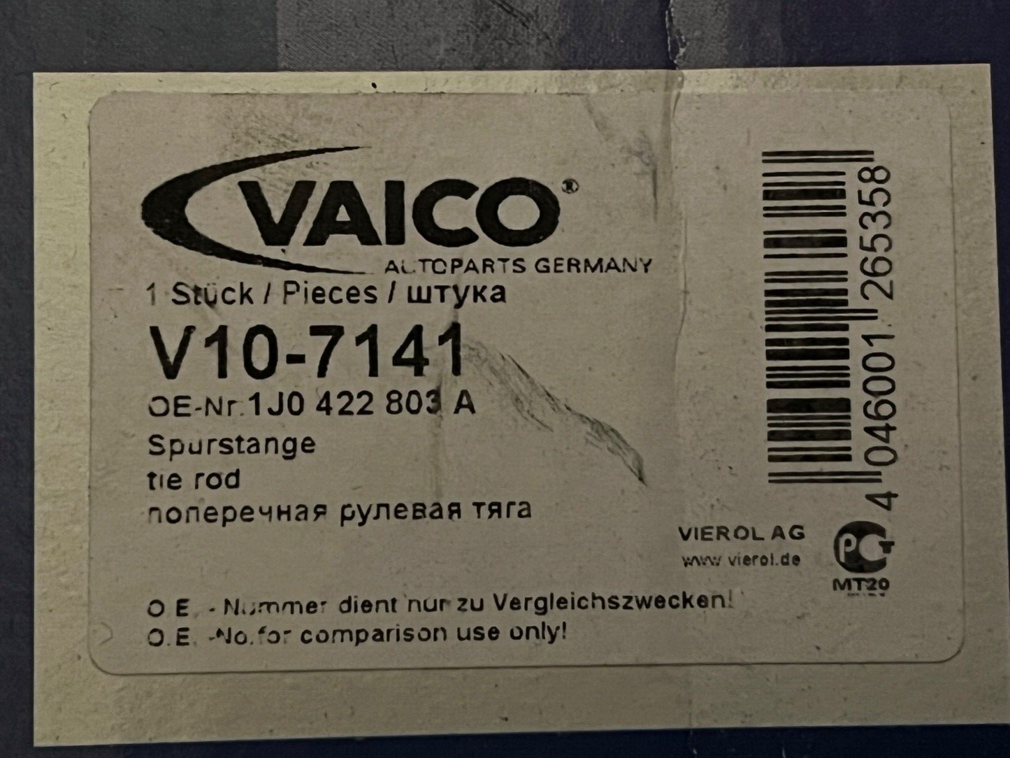 Vaico V10-7141 Tie Rod Inner Rack End Audi A3 VW Golf Beetle Skoda Octavia