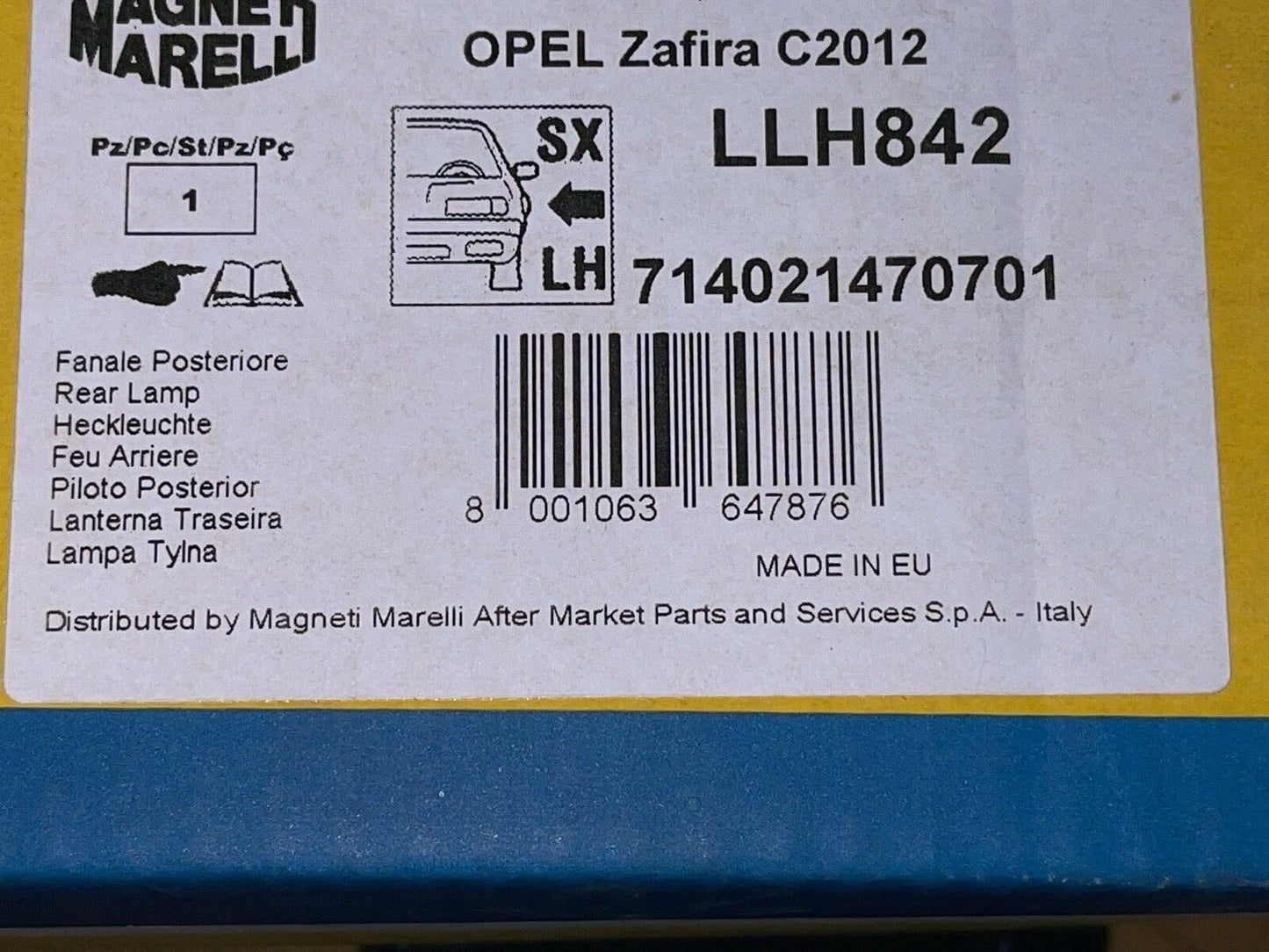 Marelli LLH842 Rear Near Side Left Hand Side Lamp Unit fits Vauxhall