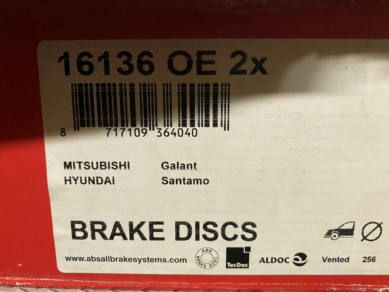 ABS 16136 Front Vented Brake Disc fits Mitsubishi Hyundai