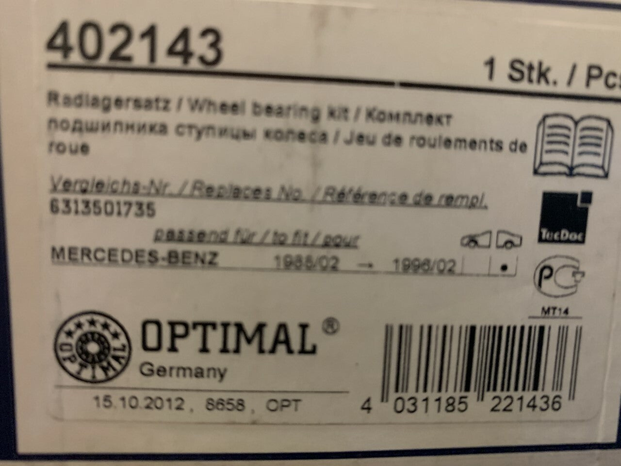 OPTIMAL REAR WHEEL BEARING KIT 402143 For Mercedes 1988-1996