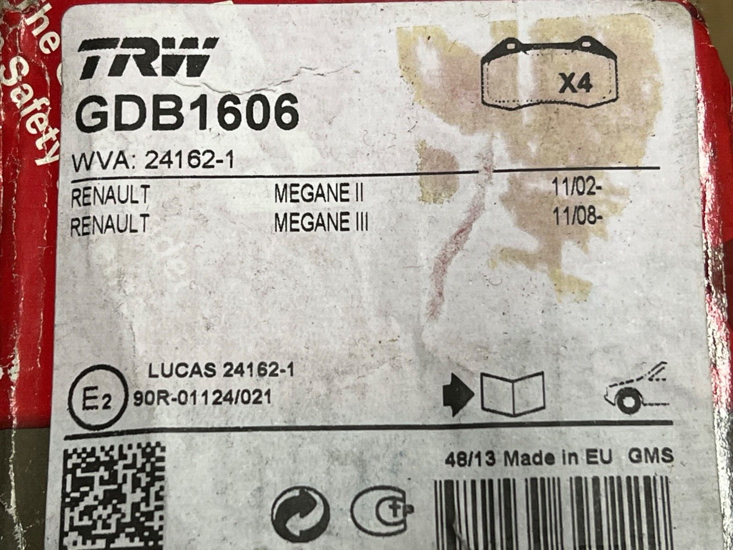 TRW GDB1606 Front Brake Pad Set Fits Renault Megane I II Clio