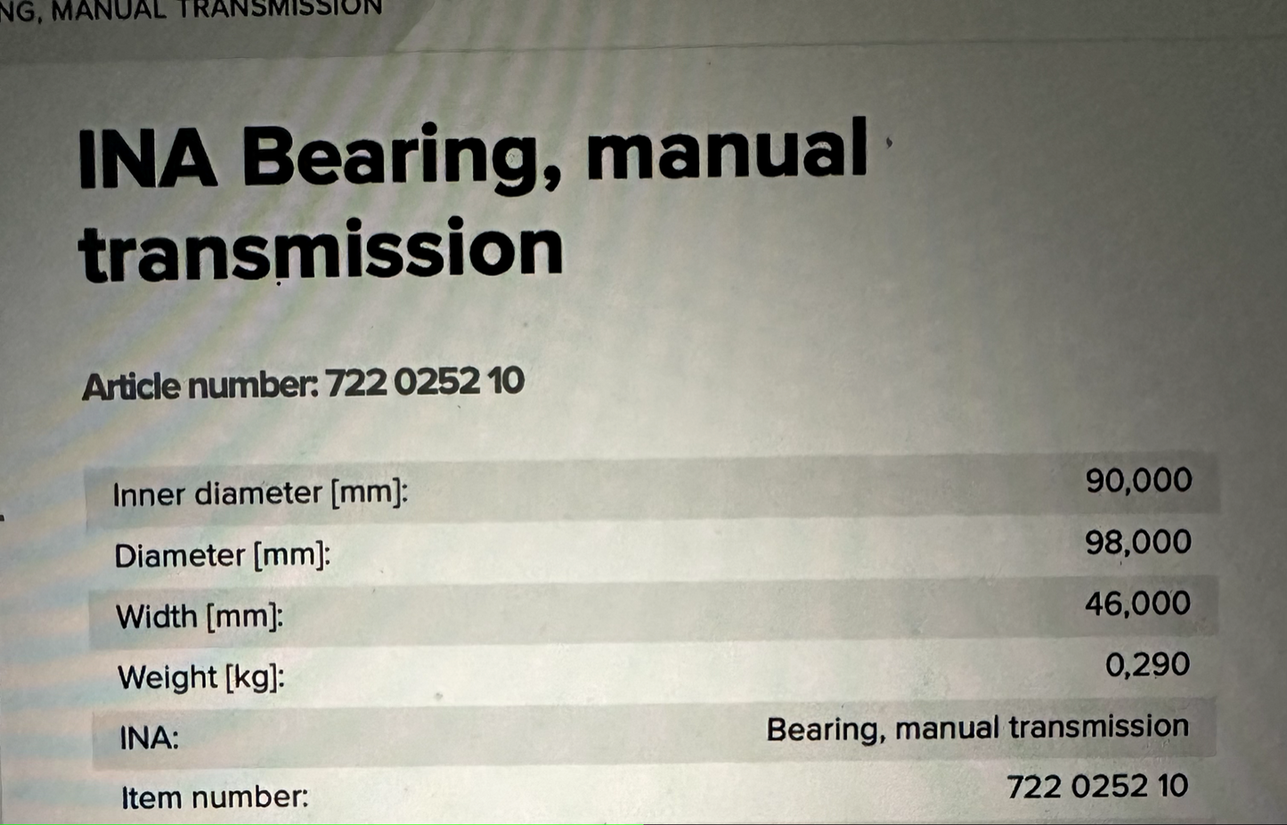 722025210 INA Manual Transmission Bearing fits Renault Volvo Trucks