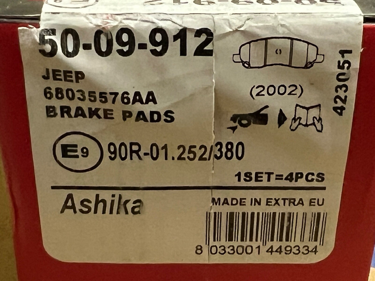 Ashika 50-09-912 Front Brake Pad Set fits Jeep Chrysler Dodge