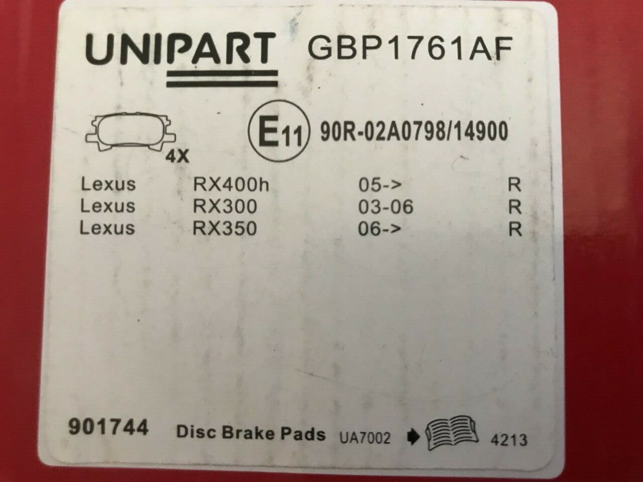 Unipart GBP1761AF Rear Brake Pad Set fits Lexus fits Toyota