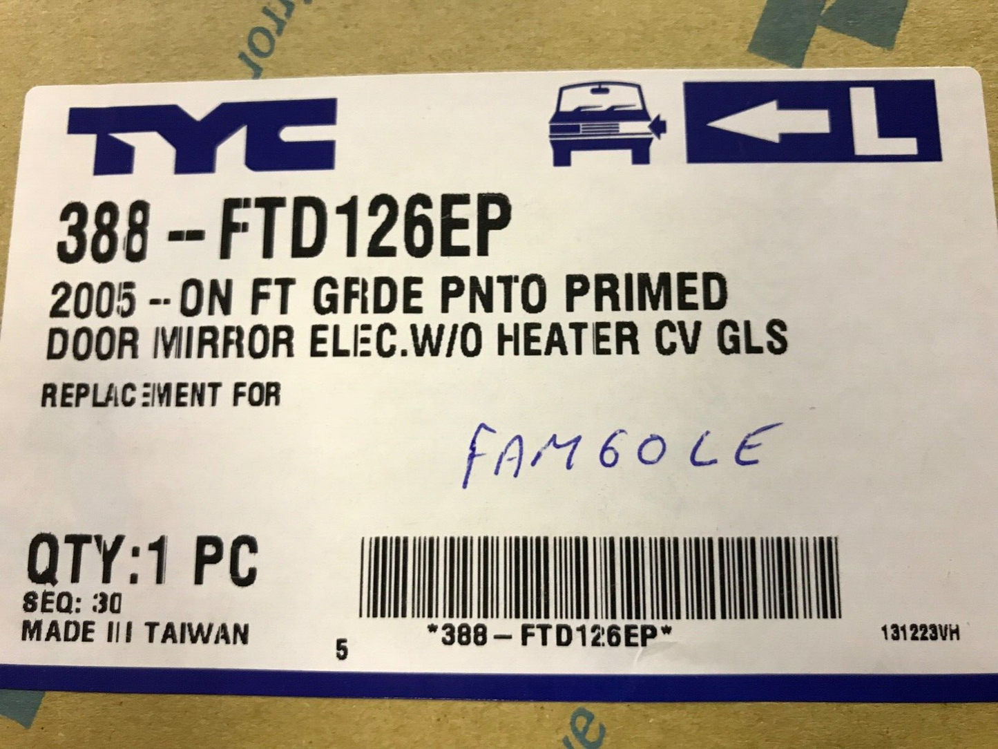 TYC 388-FTD126EP Near Side Left Hand Complete Mirror fit Fiat Grande Punto 05-on
