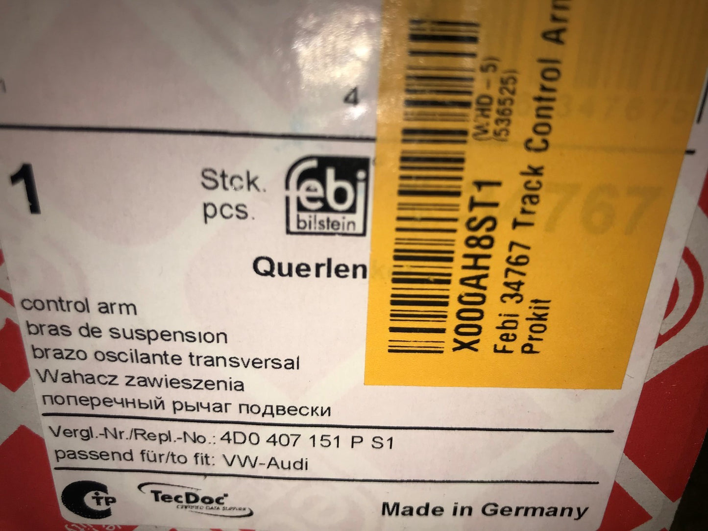 Track Control Arm Audi A4 A6 S4 S8 Skoda Superb VW Passat 4D0407151PS1 34767