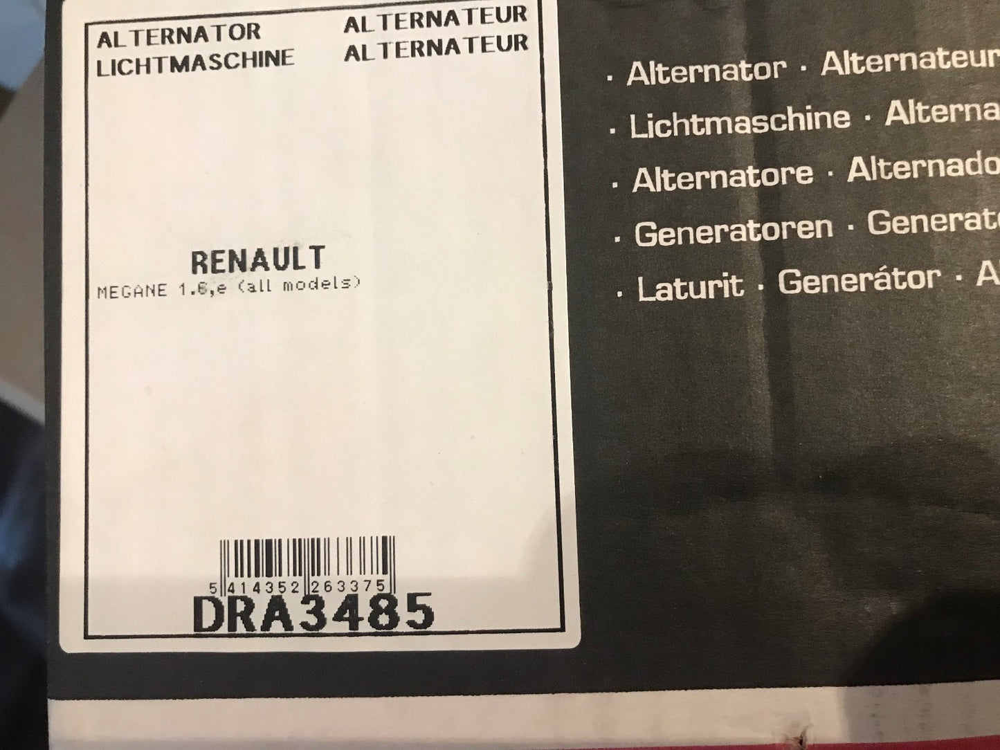 Alternator Renault Megane incl Cabrio Coupe Estate & Scenic Delco Remy DRA3485