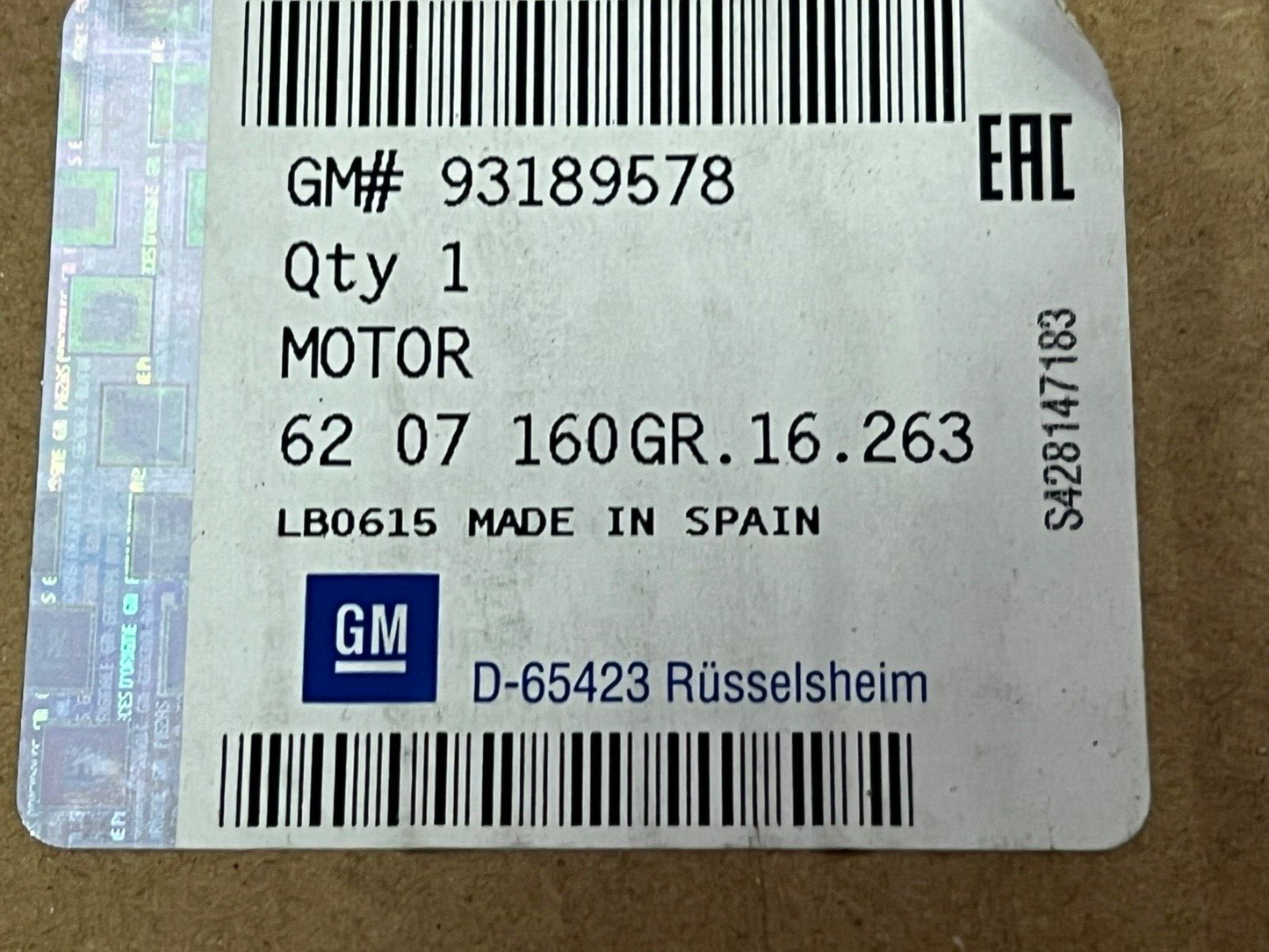 New Genuine Vauxhall 93189578 Front Off Side Window Regulator Motor fits Meriva