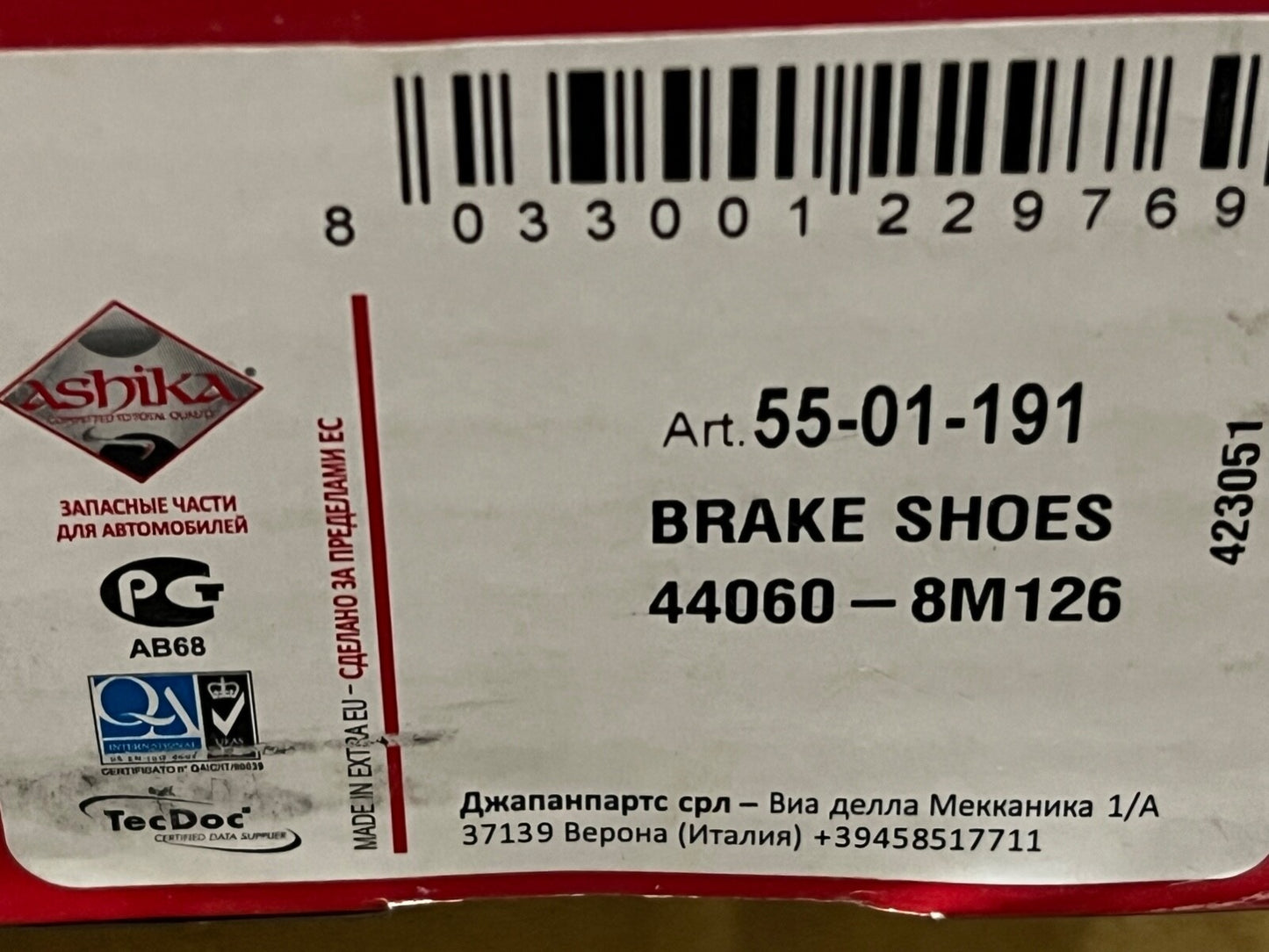 Ashika 55-01-191 Rear Brake Shoe Set fits Nissan Renault