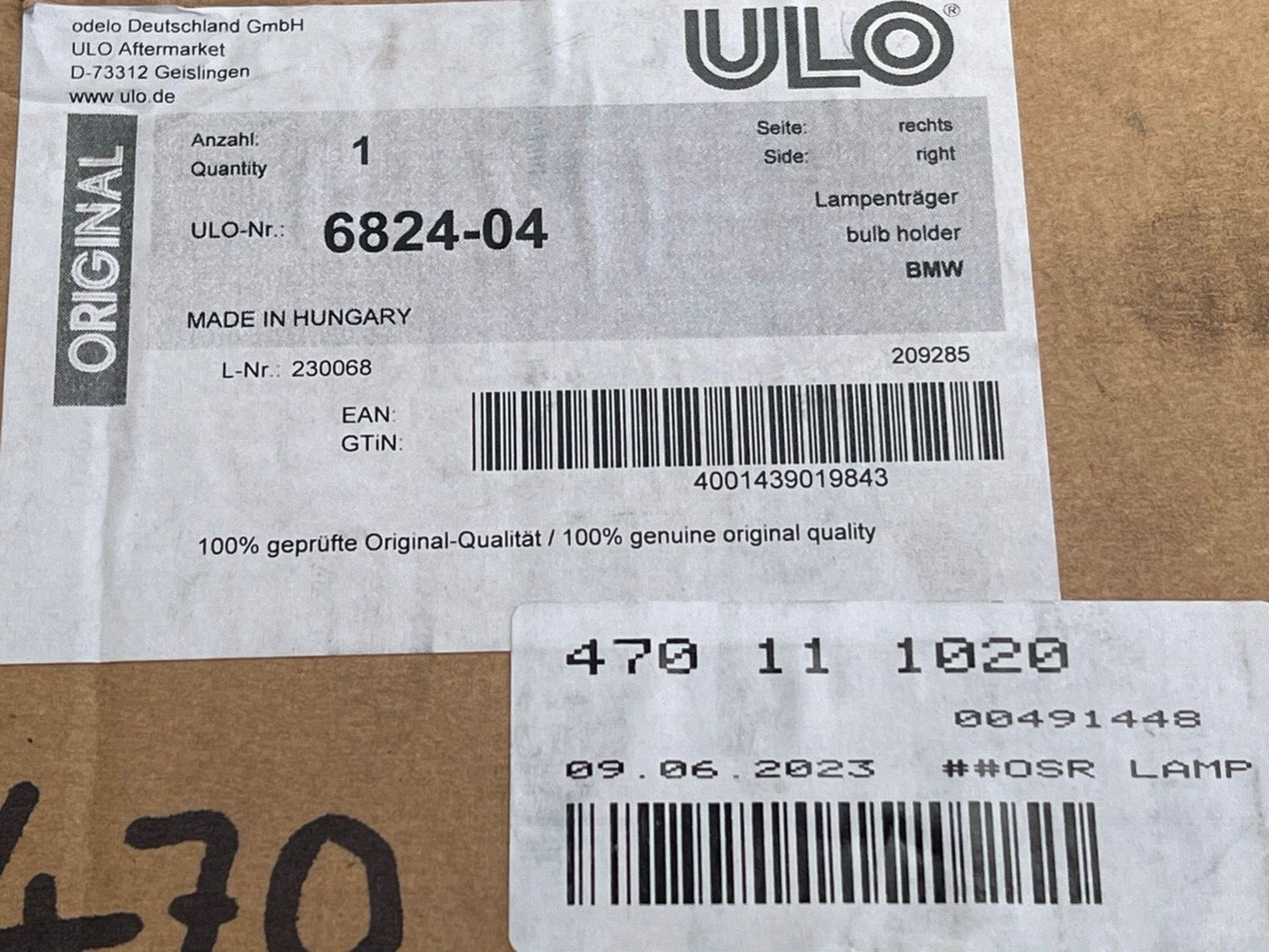 ULO 6824-04 Lamp Rear Right Bulb Holder fits BMW 3 Sedan (E46)