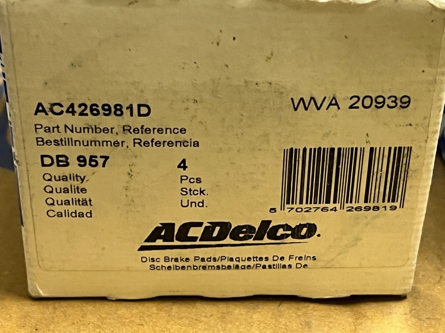 AC Delco AC426981D Front Brake Pads fits Bedford Vauxhall Astra Carlton Nova