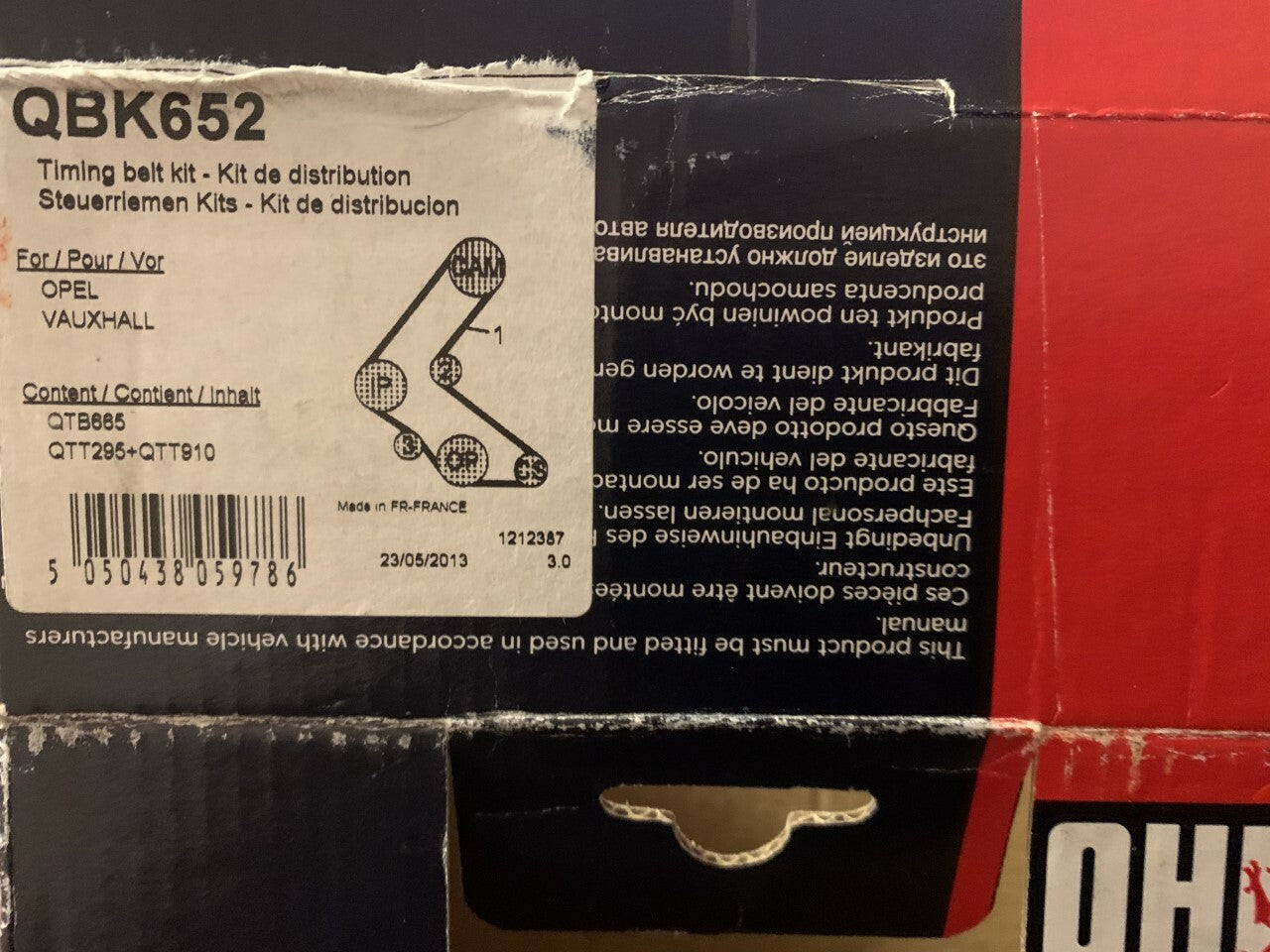 QH QBK652 Timing Belt Kit fits Vauxhall Opel