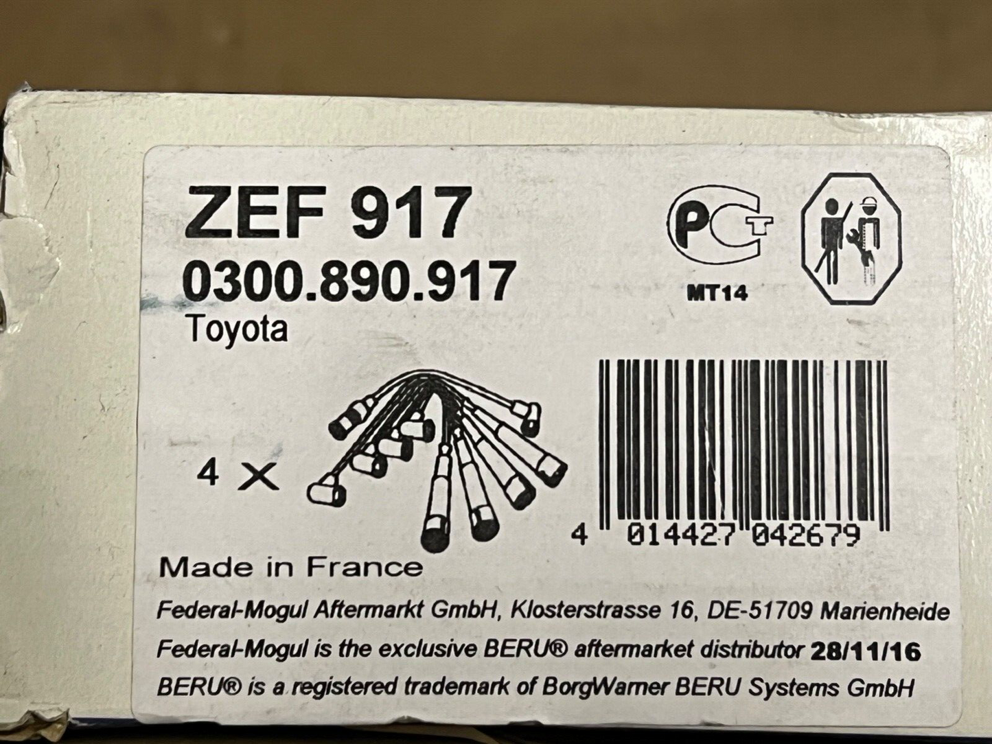 ZEF917 Beru Ignition Leads fits Toyota Camry 2.1 2.2 1991-1996