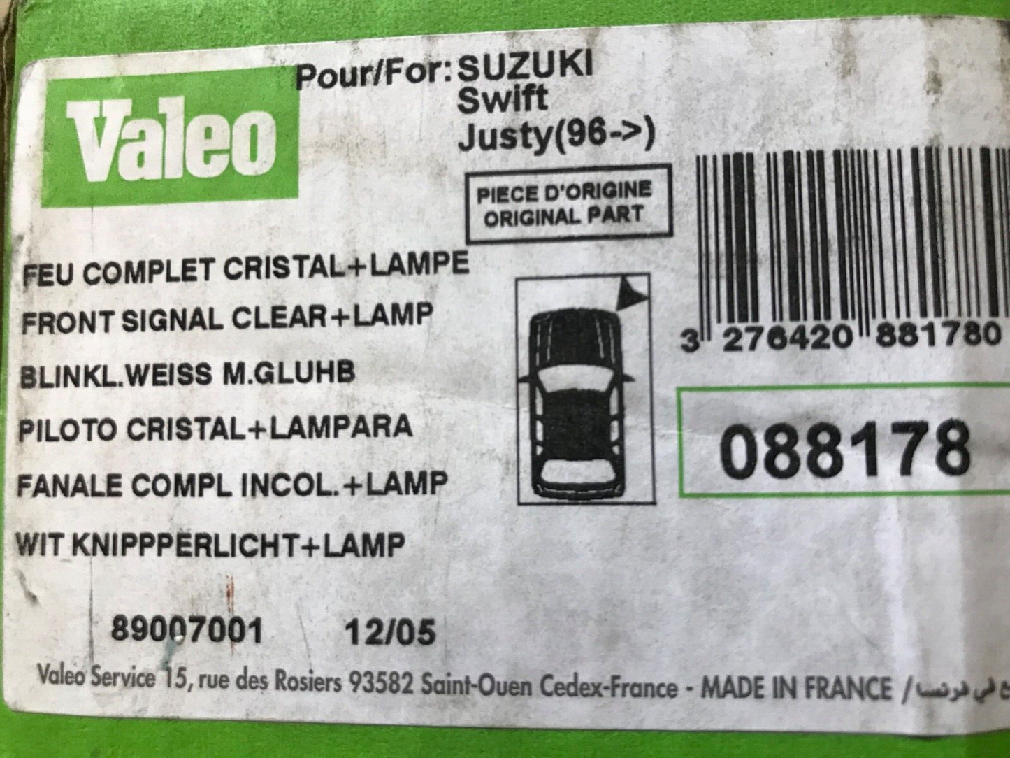 Valeo 088178 Front Right Hand Indicator Lamp fits Suzuki Swift Jimny 1996-onward