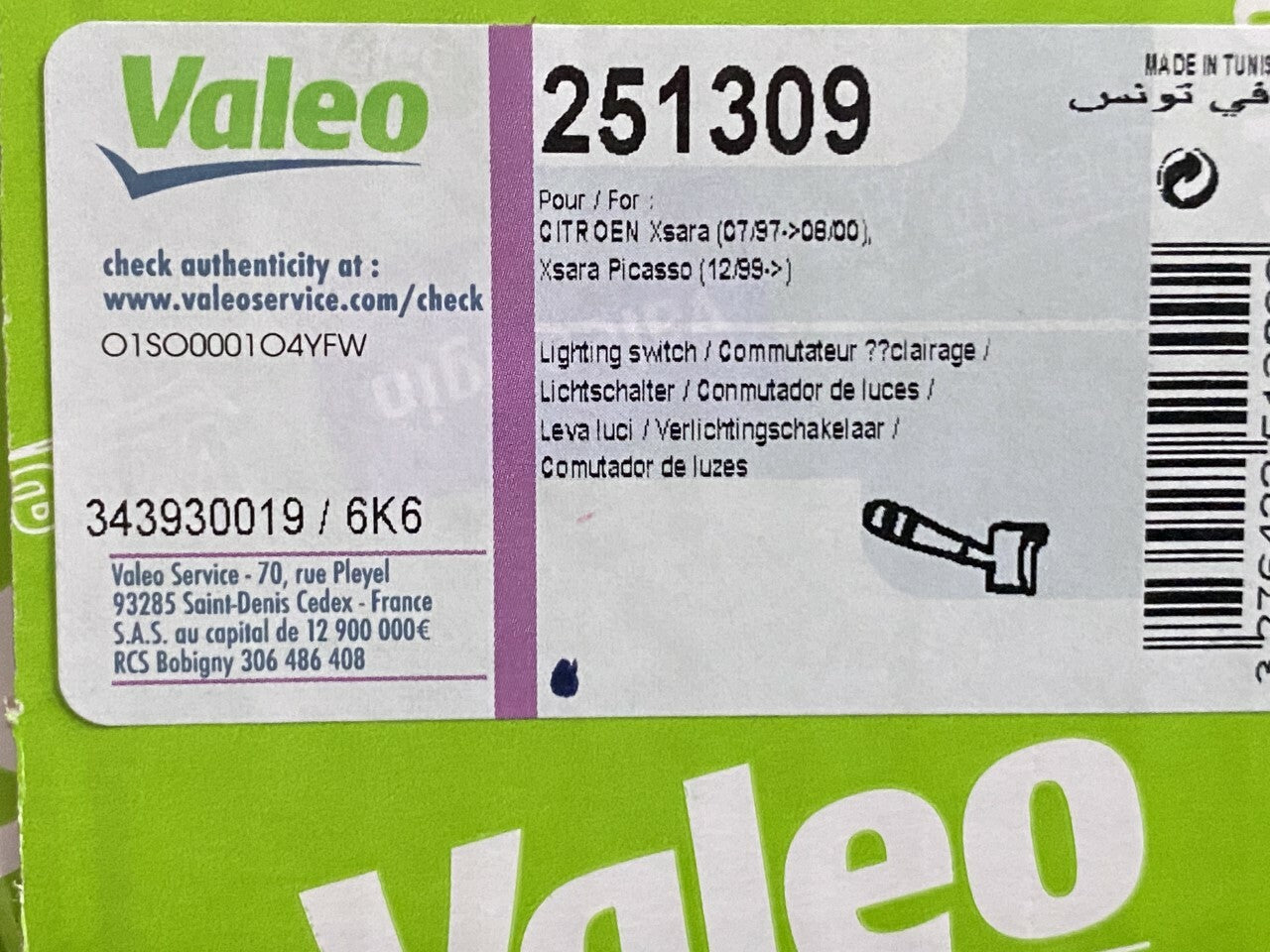 Valeo 251309 Column Switch Lights Horn Stalk fits Citroen