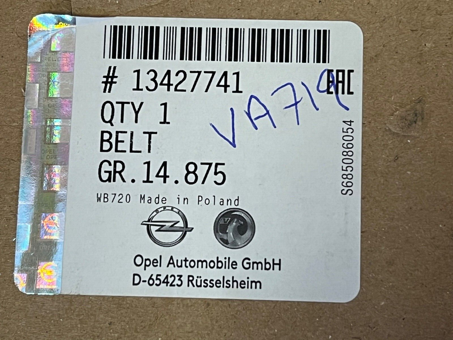 13427741 New Vauxhall Corsa E 2014-2019 Front Drivers Right for 5 Door Seat Belt