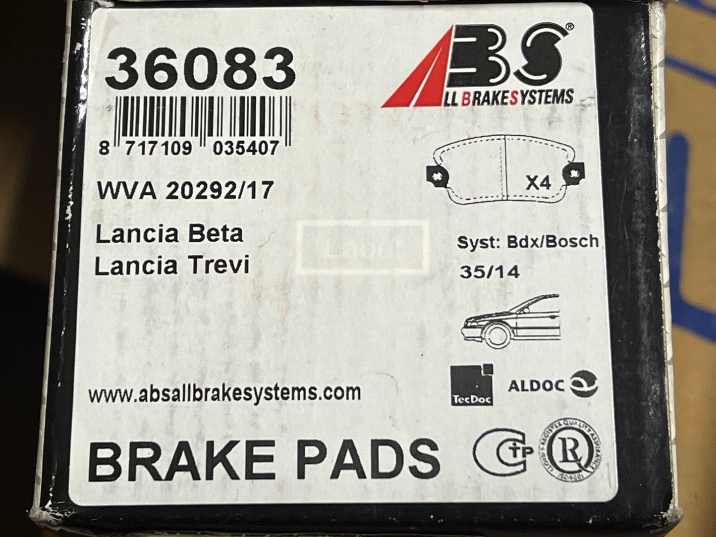 ABS 36083 Front Brake Pads fits Lancia Beta Trevi