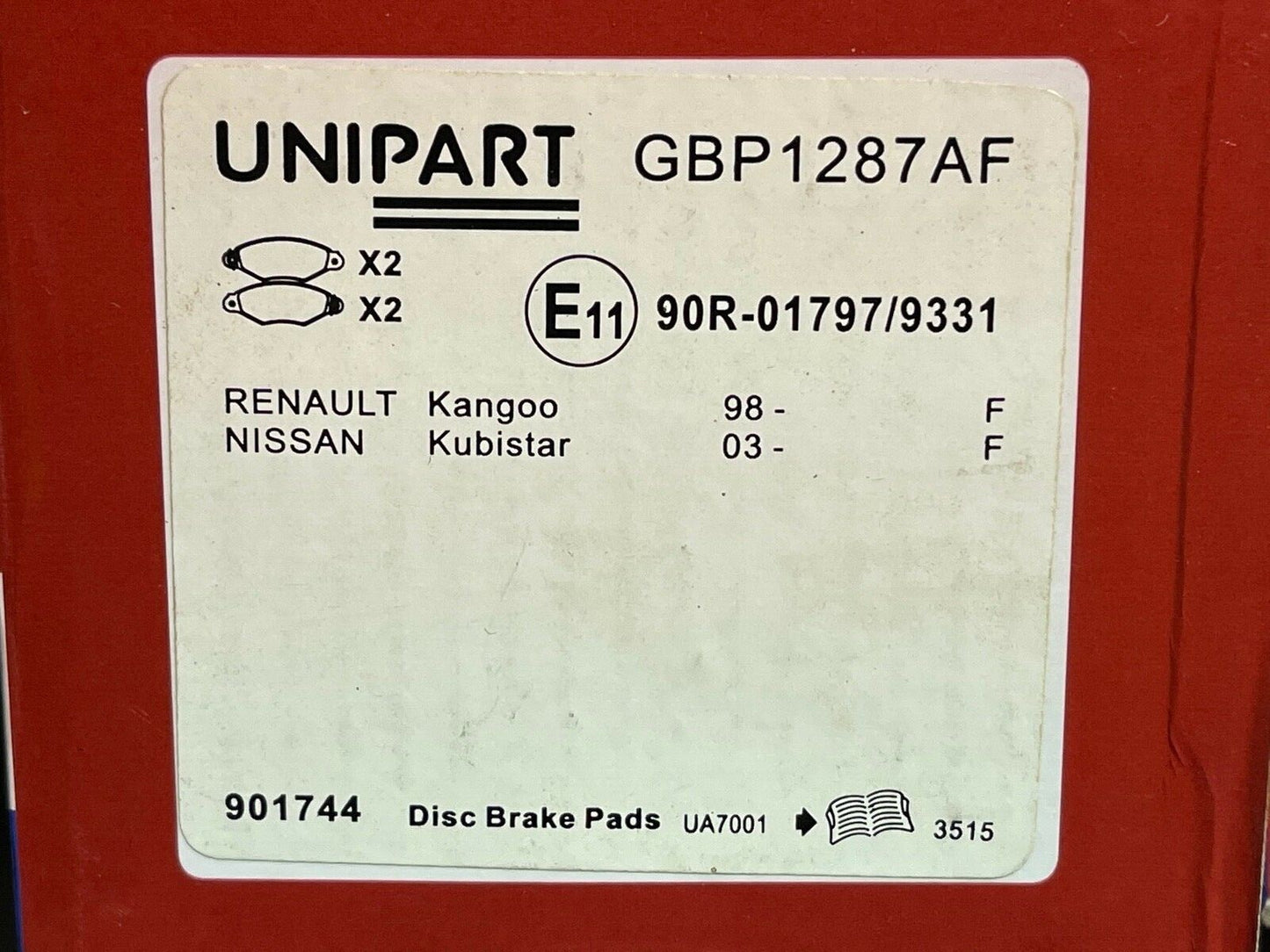 Unipart GBP1287AF 16441 Front Brake Pad Set fits Nissan Renault Citroen