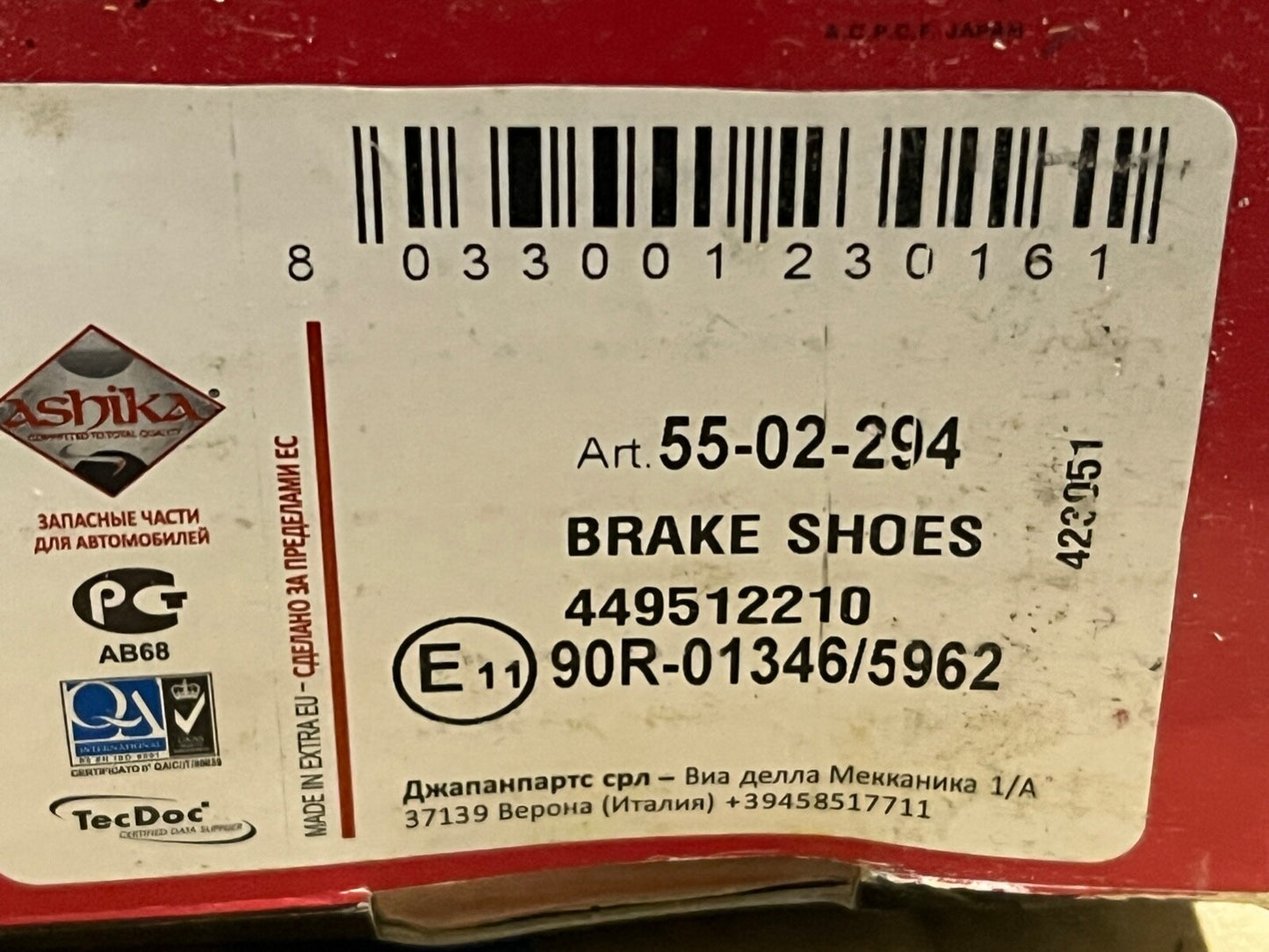 Ashika 55-02-294 Rear Brake Shoe Set fits Toyota Corolla