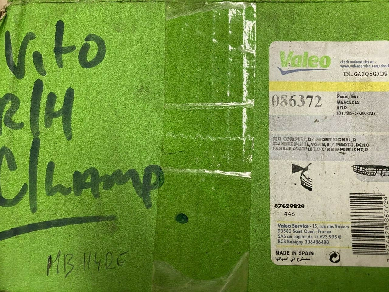 Valeo 086372 Indicator Lamp front Off Side Right fits Mercedes