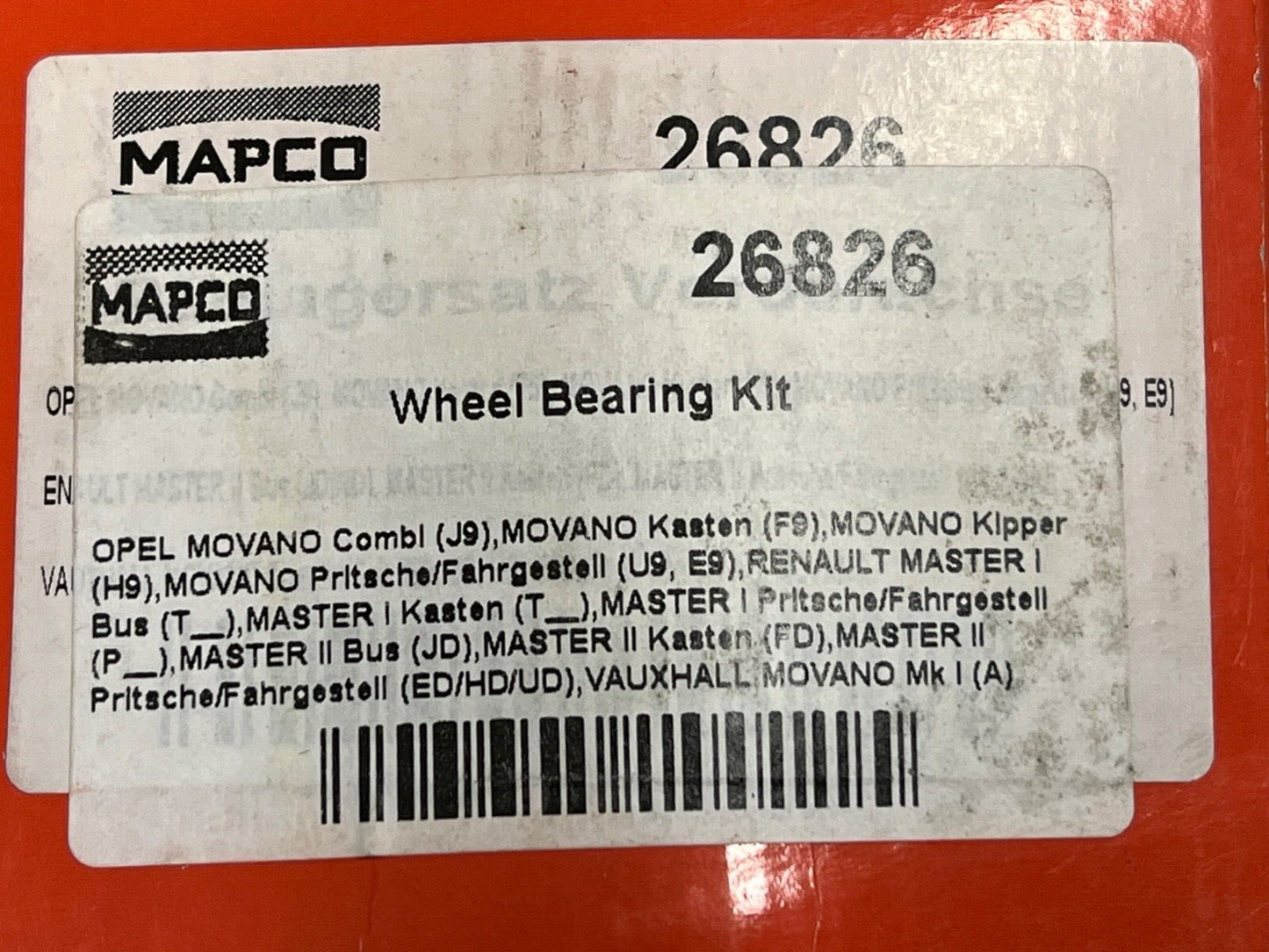 Mapco 26826 Wheel Bearing fits Vauxhall Movano Renault Master