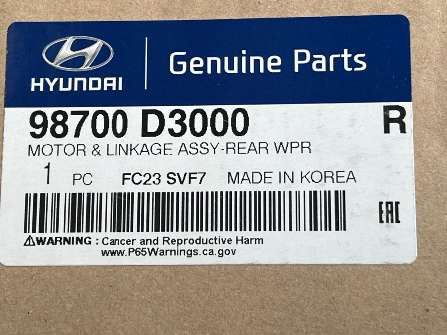 98700D3000 Rear Wiper Motor Genuine Hyundai Tucson MK3 2016-2021