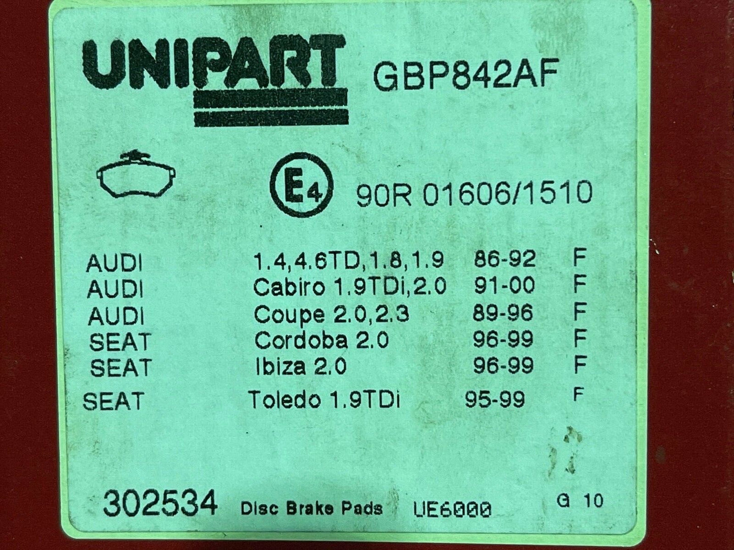 Unipart GBP842AF MDB1571 Front Brake Pad Set fits Audi Seat