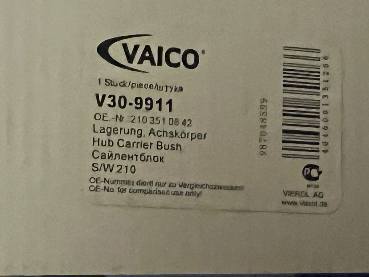Vaico V30-9911 1994501 Rear Suspension Bush-Mounting fits Mercedes E Class