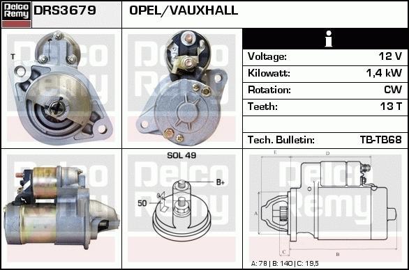 Starter Motor Vauxhall Astra Corsa Meriva Zafira Mokka Civic Chev Trax DRS3679