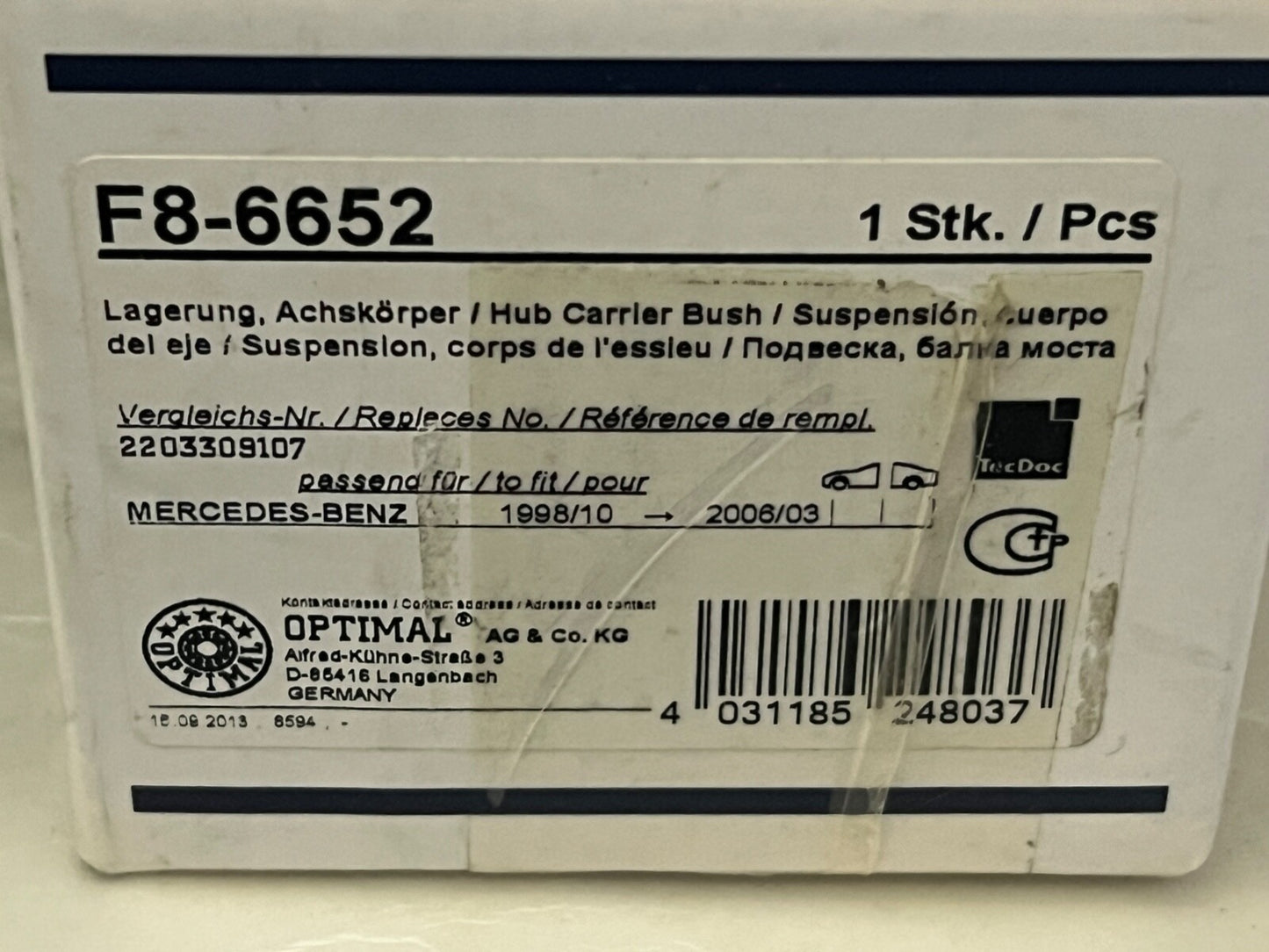 F8-6652 Optimal Wishbone Control Arm Bush fits Mercedes 1998-2006
