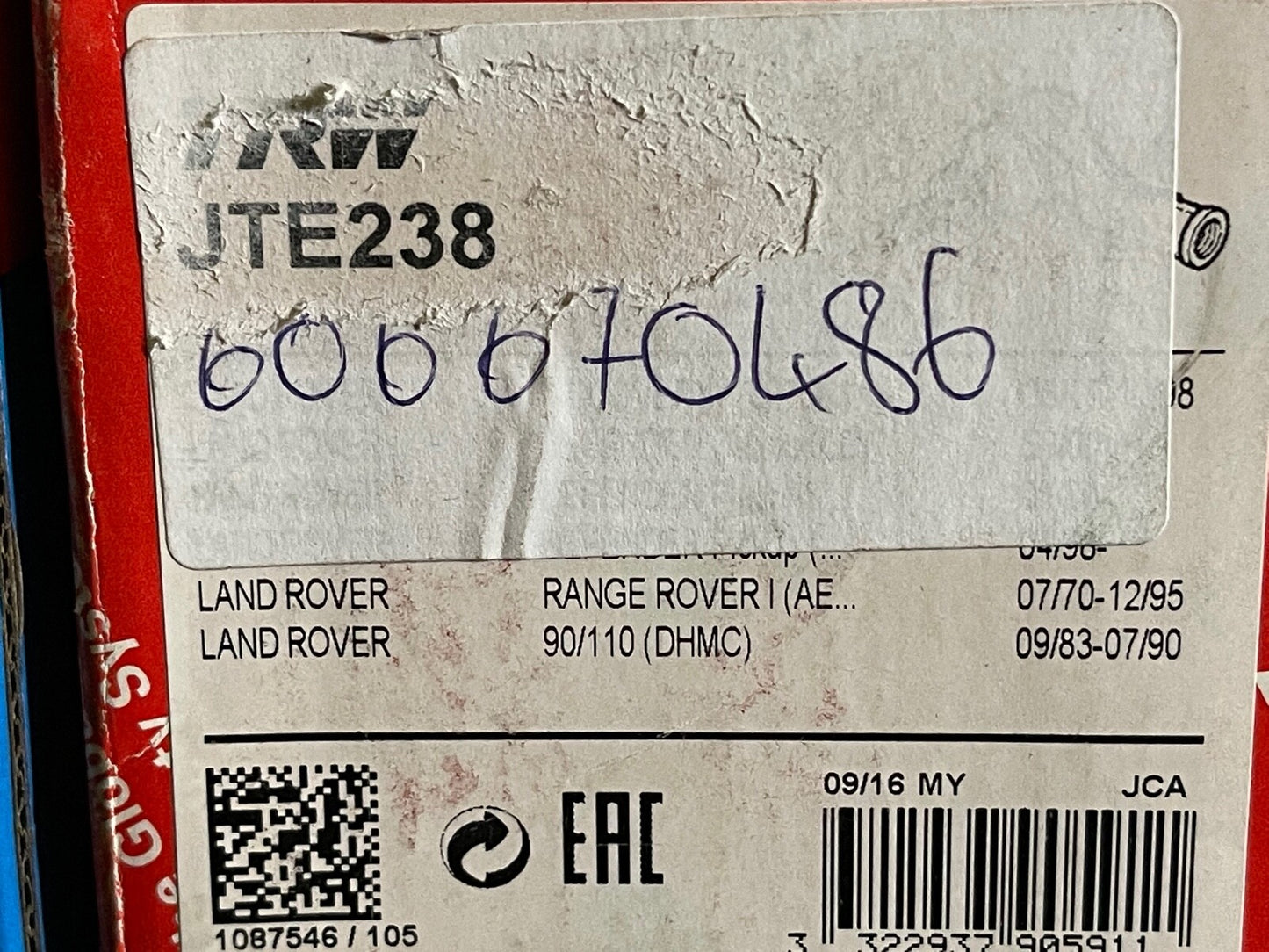 TRW JTE238 Tie Rod End Right Hand Side Off Side fits Land Rover