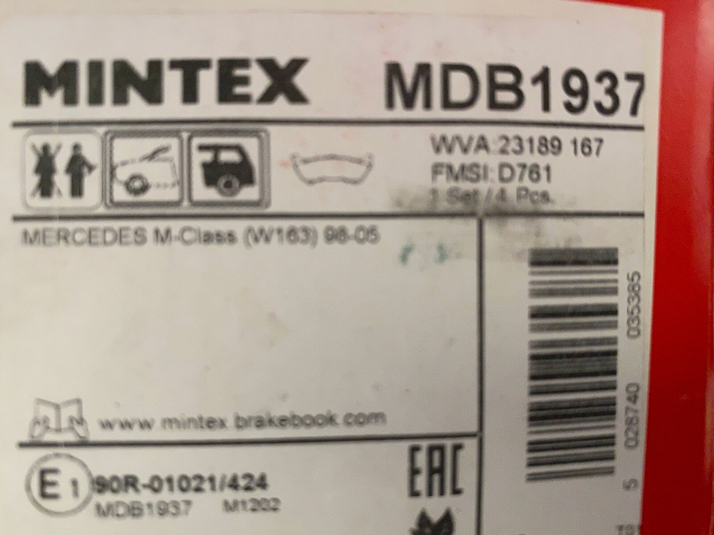 Mintex MDB1937 Rear Brake Pads Set fits Mercedes M Class