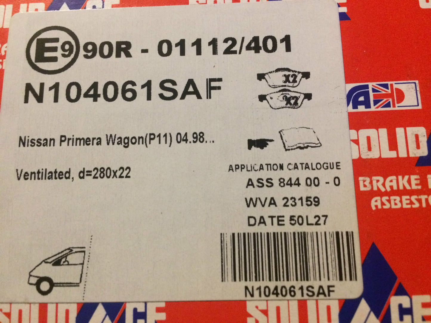 Front Brake Pads Nissan Primera 99-02 Solid Auto N104061 NEW