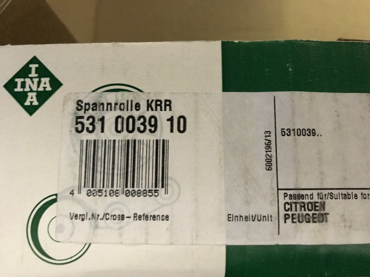 Fan Belt Tensioner Pulley Citroen BX 83-94 1.9d 1.8d 1.8d Turbo INA 531003910