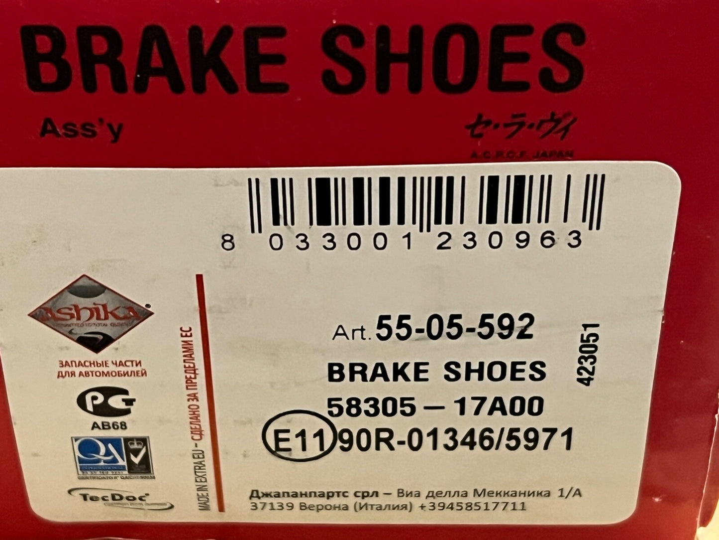 Ashika 55-05-592 Rear Brake Shoes fits Hyundai Coupe Elantra Matrix