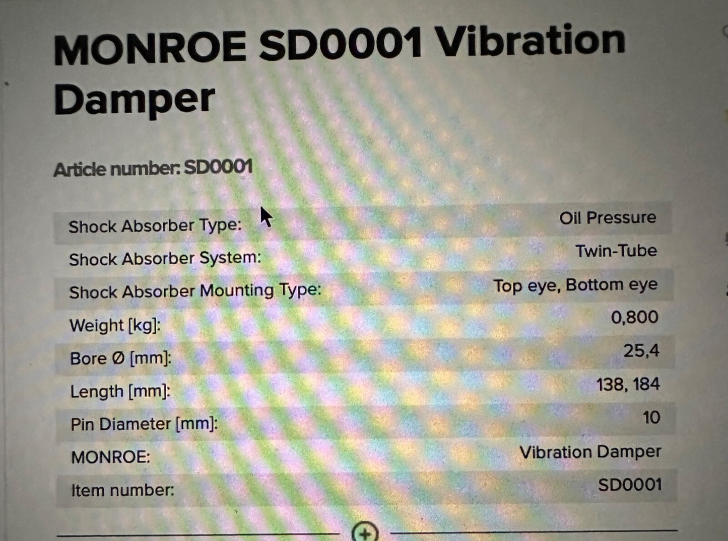 SD0001 Monroe Vibration Dampner fits Mercedes Volvo Iveco Scania Renault Trucks