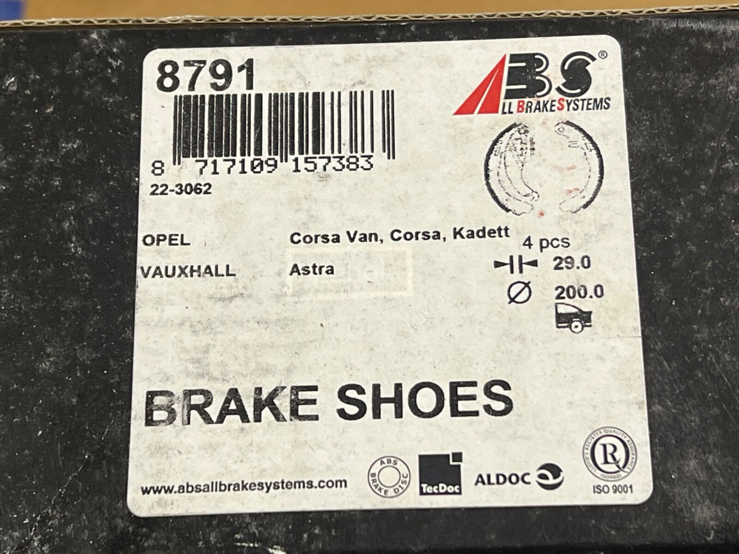 ABS 8791 Rear Brake Shoes fits Vauxhall Corsa Van Corsa Astra Kadett