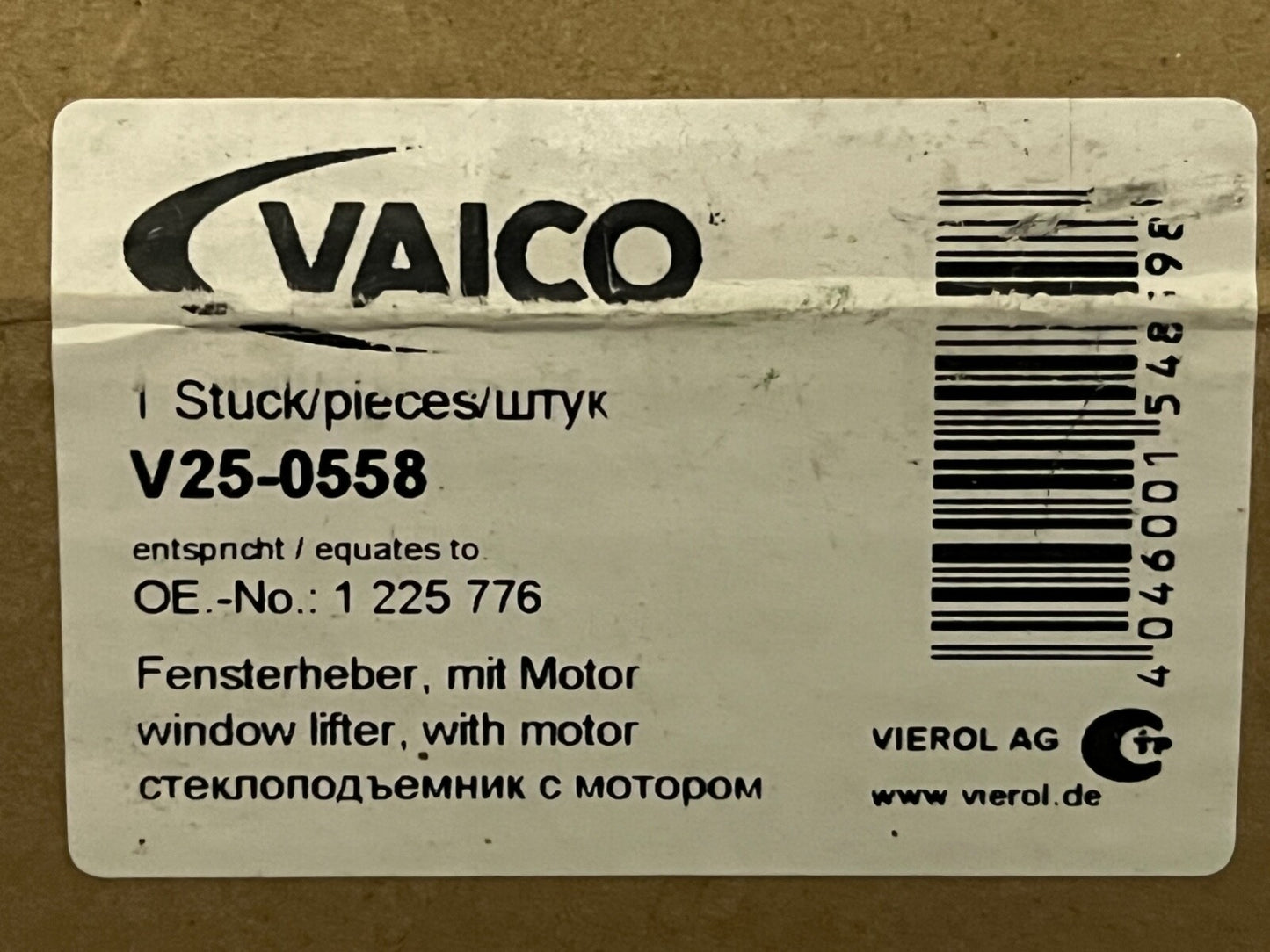 Vaico V25-0558 Window Regulator LH with Motor fits Ford Fiesta MK5 2001-2008