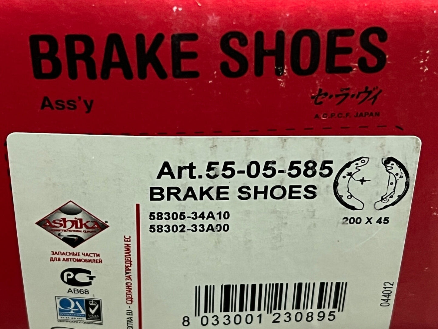 Ashika 55-05-585 Rear Brake Shoes