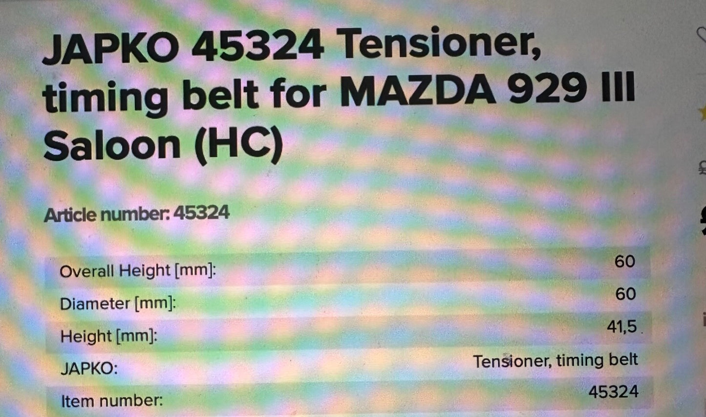 45324 Japko TIming Idler Bearing fits Mazda 929 III Saloon (HC)