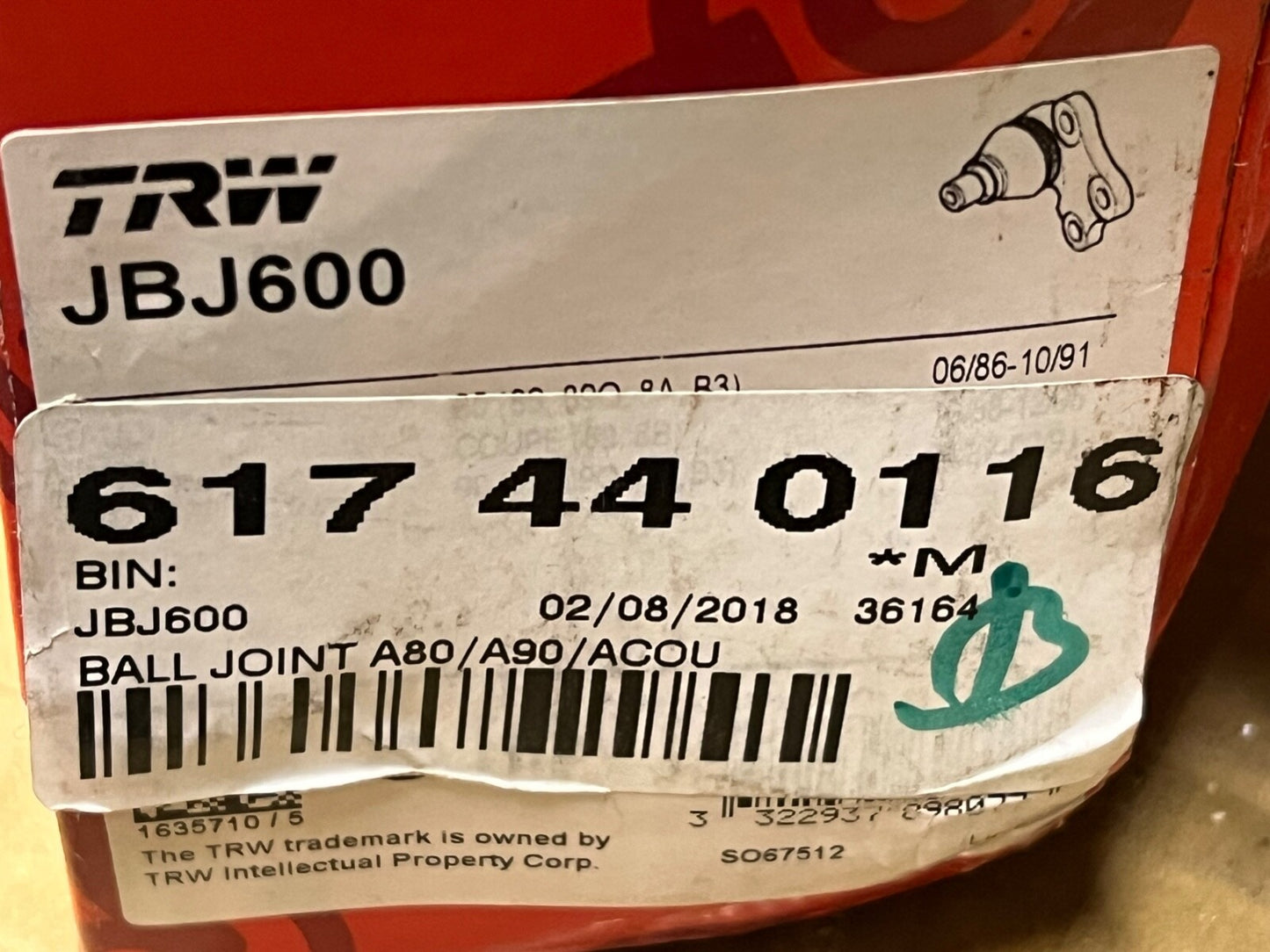TRW JBJ600 Ball Joint fits Audi 80 90