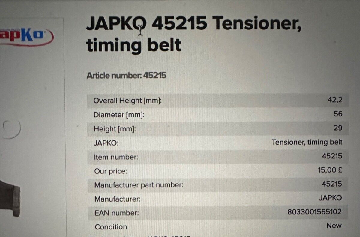 45215 Japko Timing Belt Tensioner fits Toyota Starlet Corolla Paseo