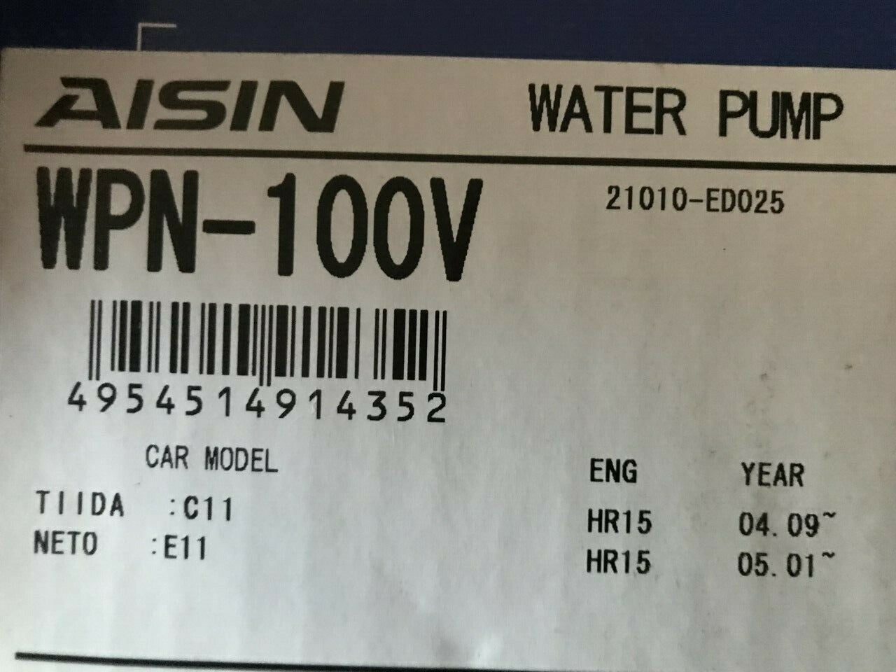Aisin WPN-100V Water Pump fits Nissan Renault Smart