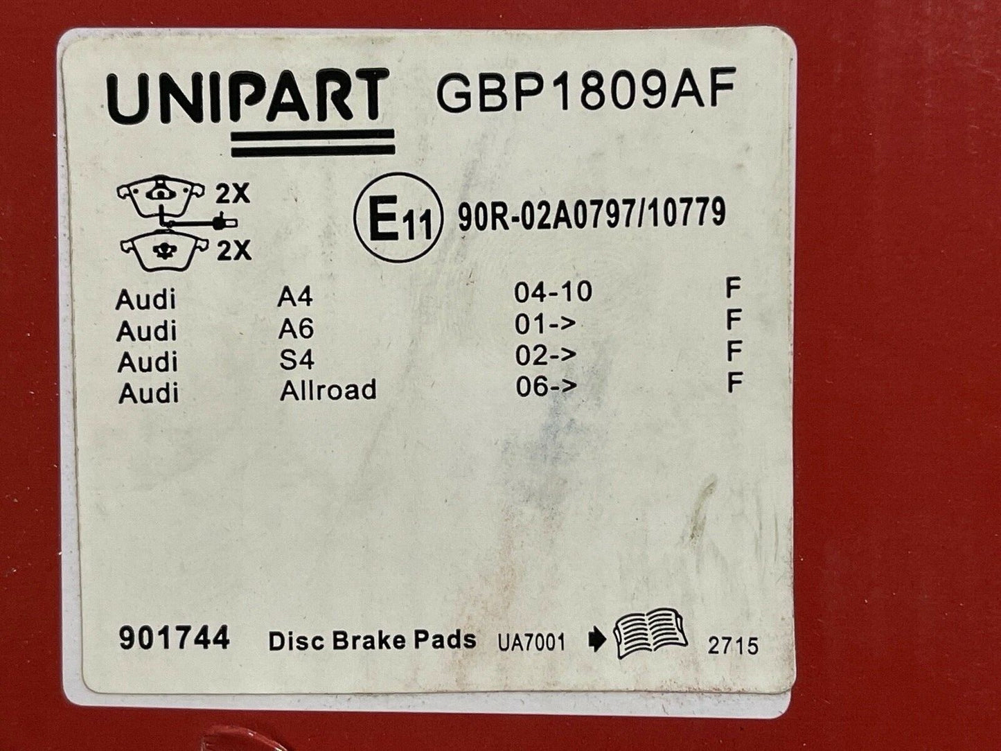 Unipart GBP1809AF Front Brake Pads fits Audi