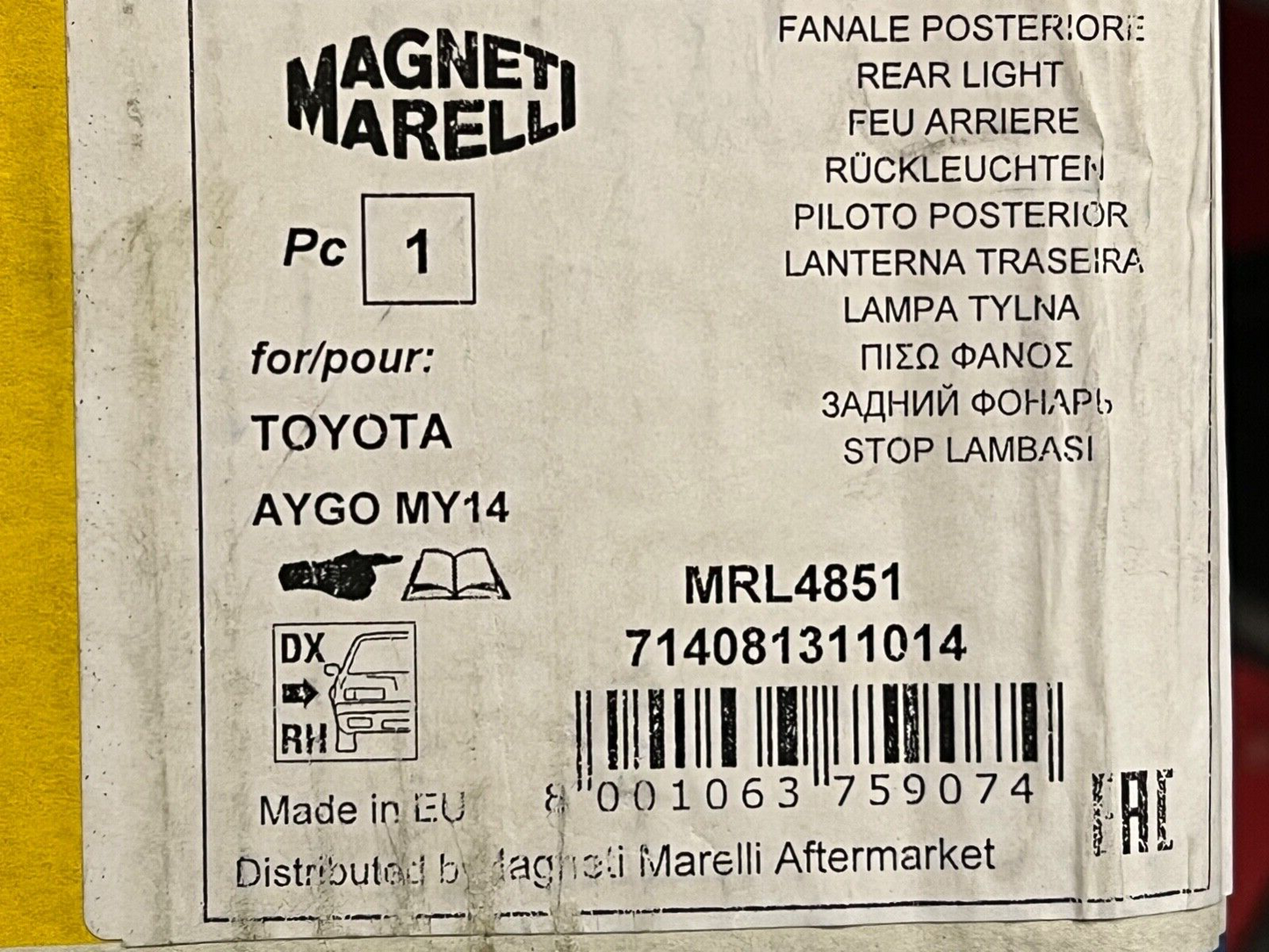 Magneti Marelli MRL4851 Right Driver Side OS Offside Rear Light fits Toyota Aygo