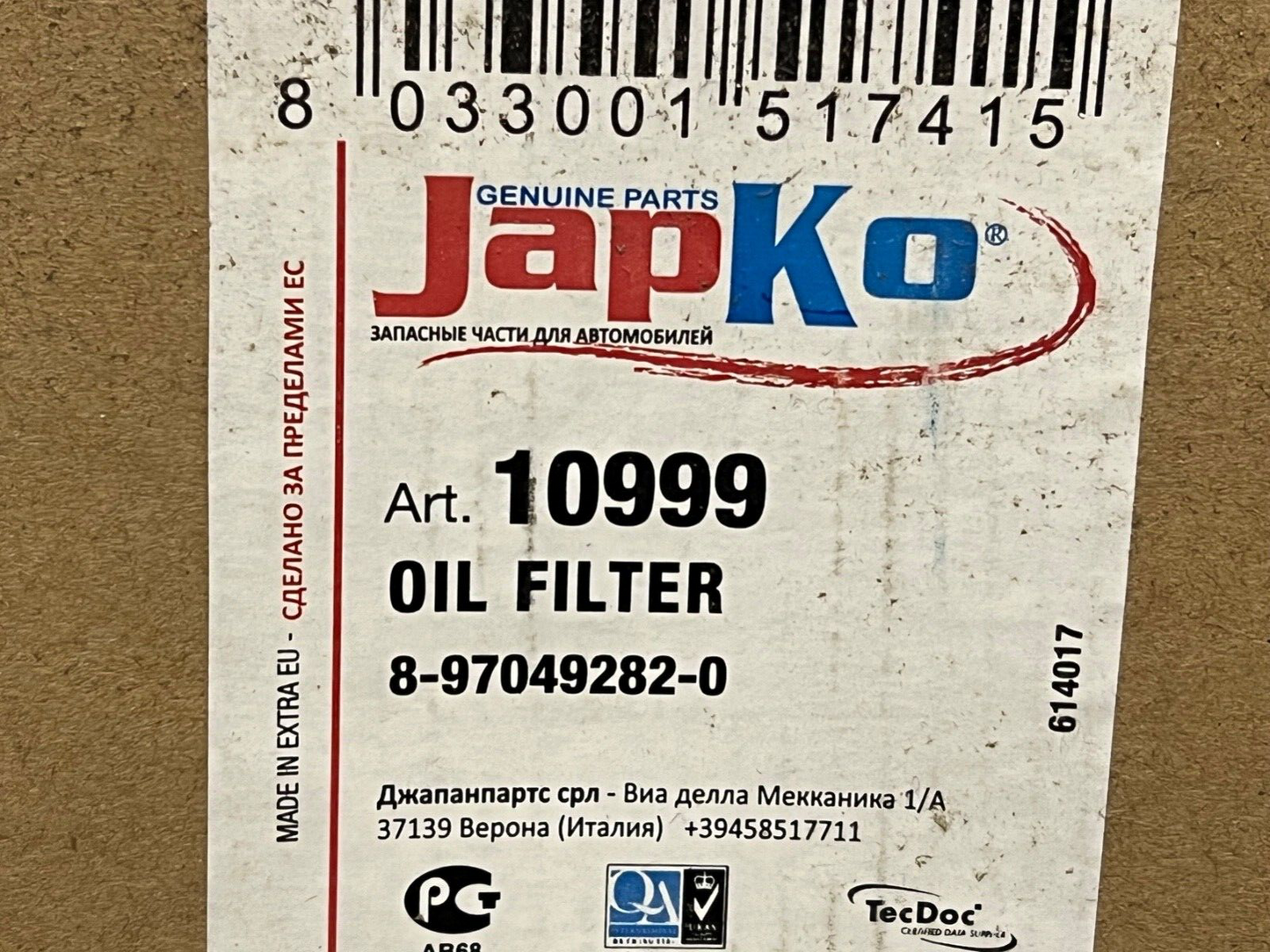 Japko 10999 Oil Filter Fits Isuzu N-Series OE 8971482800