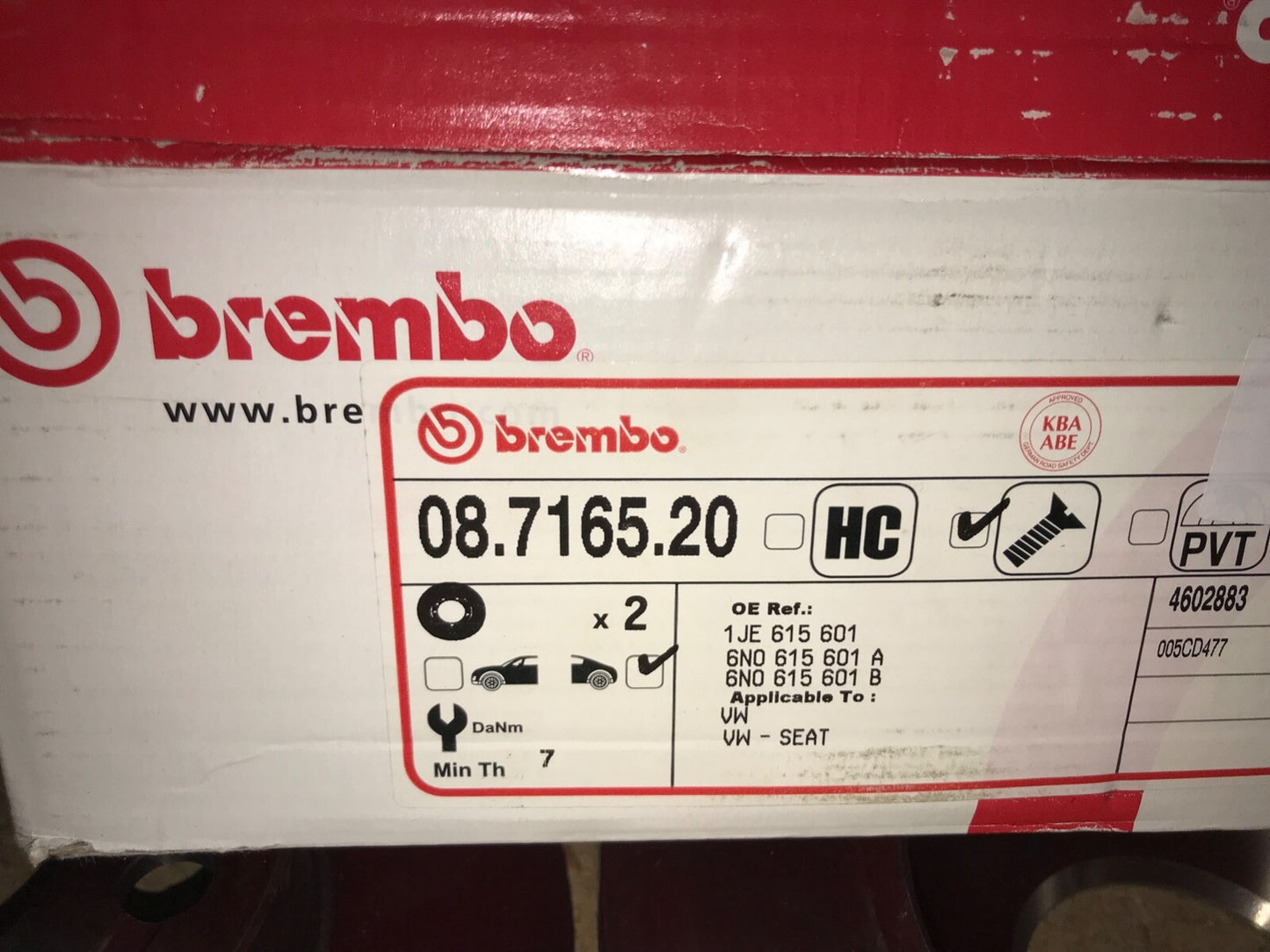 Brembo 08.7165.20 Rear Brake Discs fits VW Seat