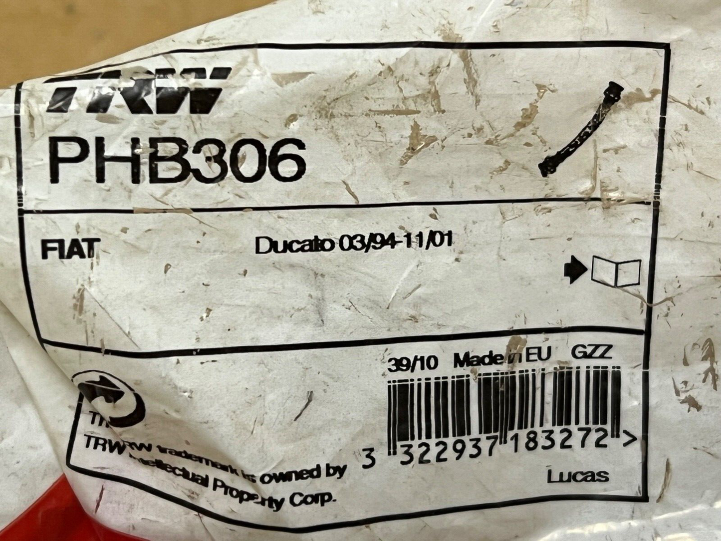 TRW PHB306 Rear Inner Brake Hose fits Fiat Ducato Peugeot Boxer